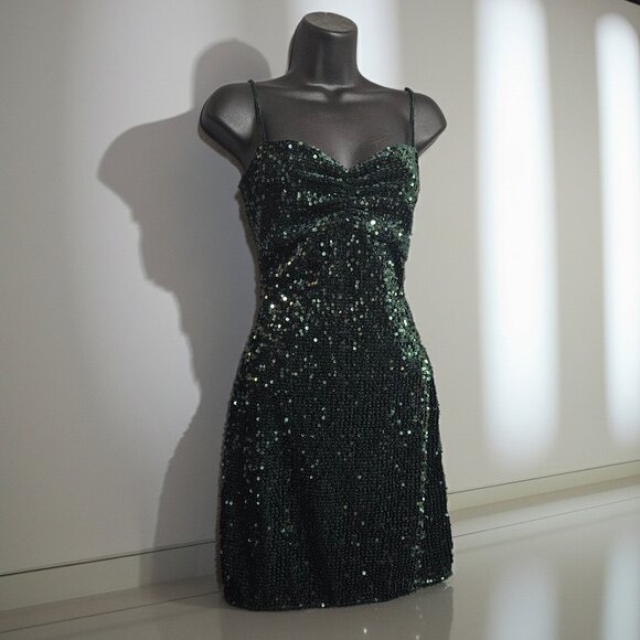 Zara Dresses & Skirts - Zara Green Velour Sequined Stretch Sz Medium Mini Coctail Party Club Dress